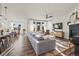 Inviting living room with modern furniture, a cozy fireplace, and an open concept design at 14431 Forest St, Thornton, CO 80602
