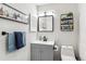 Modern bathroom featuring updated vanity, fixtures, and organized shelving at 7375 E Quincy Ave # 202, Denver, CO 80237