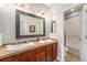 Well-lit bathroom with double sinks, vanity with cabinetry, a large mirror and access to a shower and tub at 10994 Shadowbrook Cir, Highlands Ranch, CO 80130