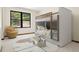 Bright bedroom with bunkbeds, a carpet rug and a large window with view of the woods at 205 Loop Dr, Georgetown, CO 80444
