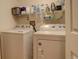 Organized laundry area with washer, dryer, and shelving for storage and laundry essentials at 1120 Opal St # 203, Broomfield, CO 80020