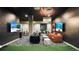 Spacious game room with multiple screens, comfortable seating, and a refined, modern aesthetic at 20 Wilcox St # 517, Castle Rock, CO 80104