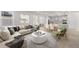 Bright, open-concept living area with modern decor, neutral tones, and seamless flow to dining and kitchen at 7310 Watercress Dr, Littleton, CO 80125