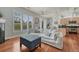 Bright and inviting living room with hardwood flooring, large windows, and fireplace with white sofa at 5677 S Park Pl # B110, Greenwood Village, CO 80111