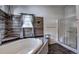Bathroom featuring a soaking tub and a separate glass-enclosed shower at 492 Kimmes Ln, Breckenridge, CO 80424