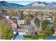 Panoramic aerial view of a charming neighborhood nestled against a mountain backdrop at 4733 S Vivian Ct, Morrison, CO 80465