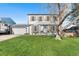 Charming two-story home featuring a well-manicured lawn and eye-catching wood shutters at 4733 S Vivian Ct, Morrison, CO 80465