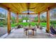 Inviting covered patio with wood ceiling, concrete floors, and ample space for dining and entertaining at 3200 Ames St, Wheat Ridge, CO 80212
