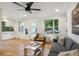Open-concept living space with hardwood floors, white trim, and plenty of natural light at 3200 Ames St, Wheat Ridge, CO 80212
