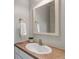 Bathroom sink with mirror, decor, towel, and modern faucet fixture at 8696 E Easter Ave, Centennial, CO 80112
