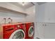 A modern laundry room with a pair of vibrant red LG washer and dryer at 8696 E Easter Ave, Centennial, CO 80112