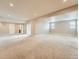 Finished carpeted basement featuring a sliding glass door and recessed lighting throughout at 12953 Bridge View Ln, Parker, CO 80134