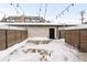 Private backyard patio with wood fence and string lights; some snow on ground at 63 S Jackson St, Denver, CO 80209