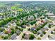 Overhead shot of neighborhood displaying well-maintained homes, mature trees, and proximity to a golf course at 1735 Crestone Dr, Longmont, CO 80504