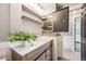 Bright bathroom featuring a modern vanity, decorative plant, and plenty of natural light at 7790 Kendall St, Arvada, CO 80003