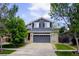 Charming two-story home with a well-manicured lawn, gray painted siding and a two-car garage at 2261 Alpine Dr, Erie, CO 80516