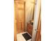 Bathroom featuring a wood vanity with vessel sink, wood paneled wall, and storage closet at 9274 Sandy Ln, Conifer, CO 80433