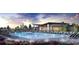Relaxing swimming pool with lounge chairs and umbrellas at dusk at 328 Simmental Loop, Castle Rock, CO 80104