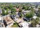 Overhead view of a neighborhood featuring single-Gathering homes and a church; downtown Denver is visible in the distance at 1718 W 33Rd Ave, Denver, CO 80211