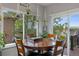 Sunlit dining area with a round wooden table, with large windows offering scenic views at 12277 W Chenango Dr, Morrison, CO 80465