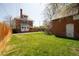 Spacious backyard with lush green lawn, mature trees, and a detached brick garage at 3905 Tejon St, Denver, CO 80211