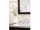 Close up of a bathroom sink, faucet, vanity top and decorative flowers at 3905 Tejon St, Denver, CO 80211