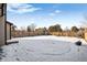 Large, fenced backyard covered in snow, offering a private outdoor space for recreation and relaxation at 9421 Morning Glory Ln, Highlands Ranch, CO 80130