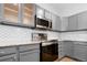 Close up on stylish kitchen with stainless steel appliances and elegant backsplash at 19135 E Hickock Dr, Parker, CO 80134