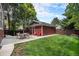 Well maintained lawn space, patio area with seating, and a wooden fence surround the yard at 2908 N Florence St, Denver, CO 80238