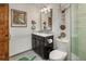 Bathroom vanity with custom decor at 1654 Muirfield Ln, Evergreen, CO 80439
