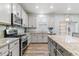 A spacious kitchen featuring stainless steel appliances, granite countertops and sleek cabinets at 1262 High Point Trl, Elizabeth, CO 80107
