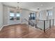 Open hallway with hardwood floors, modern railing and bright natural light at 2690 Fox View Trl, Franktown, CO 80116