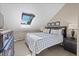 Bright bedroom featuring a skylight, dresser, and cozy bed at 100 S Park Ave # E321, Breckenridge, CO 80424