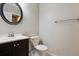 Well-lit half bathroom featuring a modern vanity and fixtures at 15440 E Oberlin Pl, Aurora, CO 80013