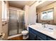 Updated bathroom features a vanity, shower, and modern fixtures, offering a clean and functional space at 11 Gordon Dr, Castle Rock, CO 80104