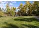Large backyard features a wooden playset and mature trees at 6 Martin Ln, Englewood, CO 80113