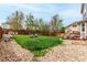 Large backyard featuring lush green grass, a wooden fence, and mature trees at 4873 S Fultondale Way, Aurora, CO 80016
