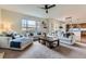 Open-concept living room featuring large windows, comfortable seating, and a view into the kitchen at 25 N Irvington St, Aurora, CO 80018