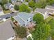 Aerial view showcasing the home's backyard with a deck, pergola, hot tub, and lush landscaping at 4982 S Danube St, Aurora, CO 80015