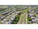 Aerial view of a suburban neighborhood showcasing well-maintained homes, green spaces, and winding streets at 16671 E Prairie Goat Ave, Parker, CO 80134