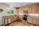 Kitchen featuring stainless steel appliances and light wood cabinets and countertop space at 16671 E Prairie Goat Ave, Parker, CO 80134