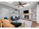 Inviting living room with fireplace, built-in shelving and comfortable seating at 10450 Iris Way, Broomfield, CO 80021