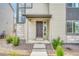 Close-up of the modern home's front door and landscaping at 8911 Eagle River St, Littleton, CO 80125