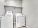 Bright laundry room featuring a white washer and dryer and practical shelving for storage solutions at 8911 Eagle River St, Littleton, CO 80125