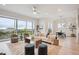 Bright and spacious living room with large windows and sliding glass door overlooking the backyard and community at 22183 E Rocky Top Pl, Aurora, CO 80016