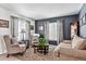 Cozy living room with neutral-toned furniture, decorative curtains, and a plush rug at 3383 Willowrun Dr, Castle Rock, CO 80109