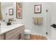 Modern bathroom with a walk-in shower and floating vanity at 2121 Hummingbird Way # 102, Georgetown, CO 80444