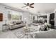 Open-concept living room with neutral tones, modern furnishings, and large windows for ample natural light at 7814 Grady Cir, Castle Rock, CO 80108