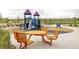 Community playground featuring colorful play structures, benches and a picnic table for outdoor enjoyment at 7814 Grady Cir, Castle Rock, CO 80108
