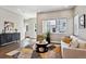 Cozy living room with a modern sofa, geometric rug, and large windows offering ample natural light at 6240 N Dayton Ct, Denver, CO 80238